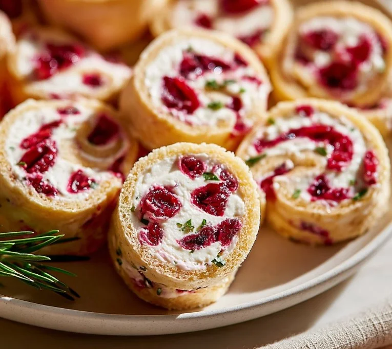 Festive Christmas Cranberry Roll Ups on a festive table setting