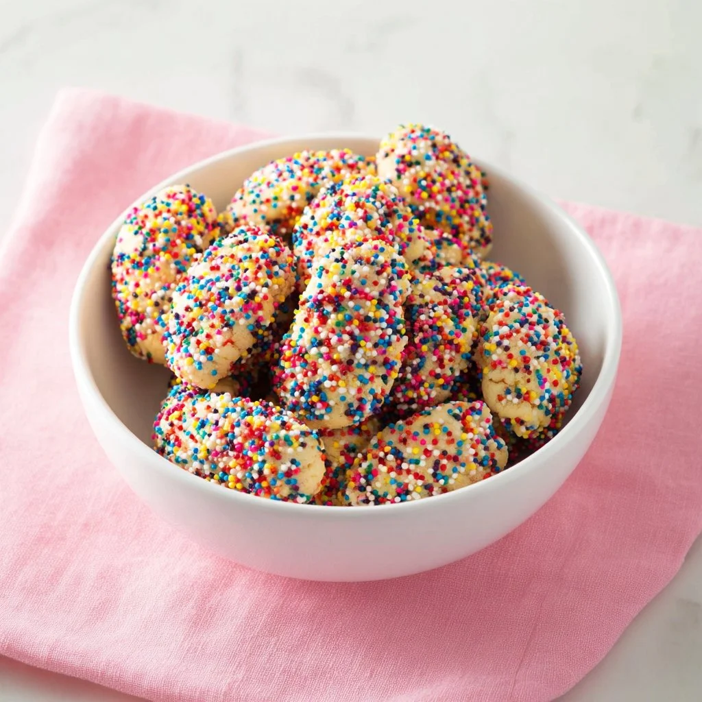 Funfetti Sprinkle Sugar Cookie Bites with colorful sprinkles