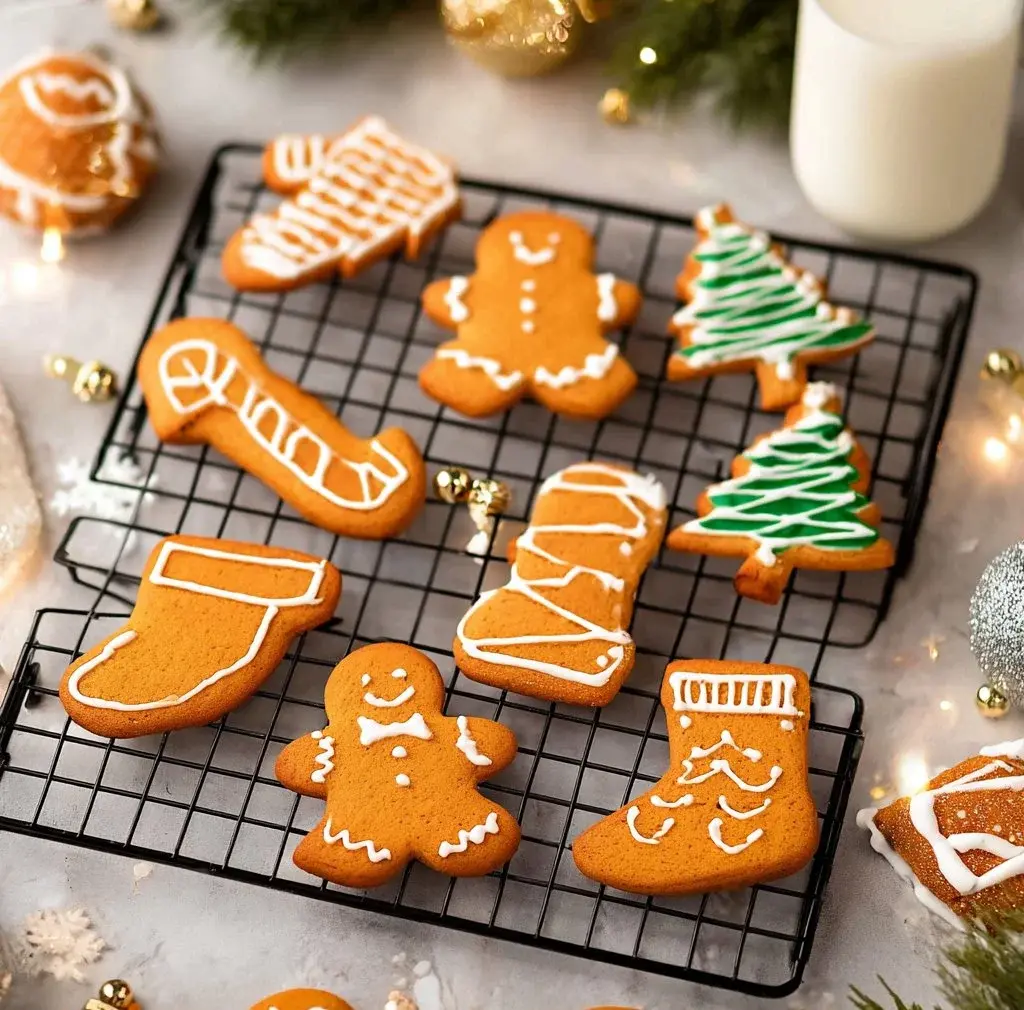 Freshly baked gluten-free gingerbread cookies on a festive platter