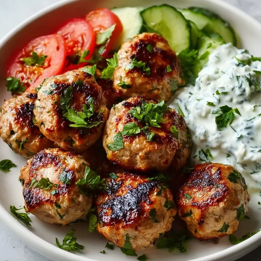 Delicious Greek Turkey Meatballs served with refreshing Tzatziki sauce.