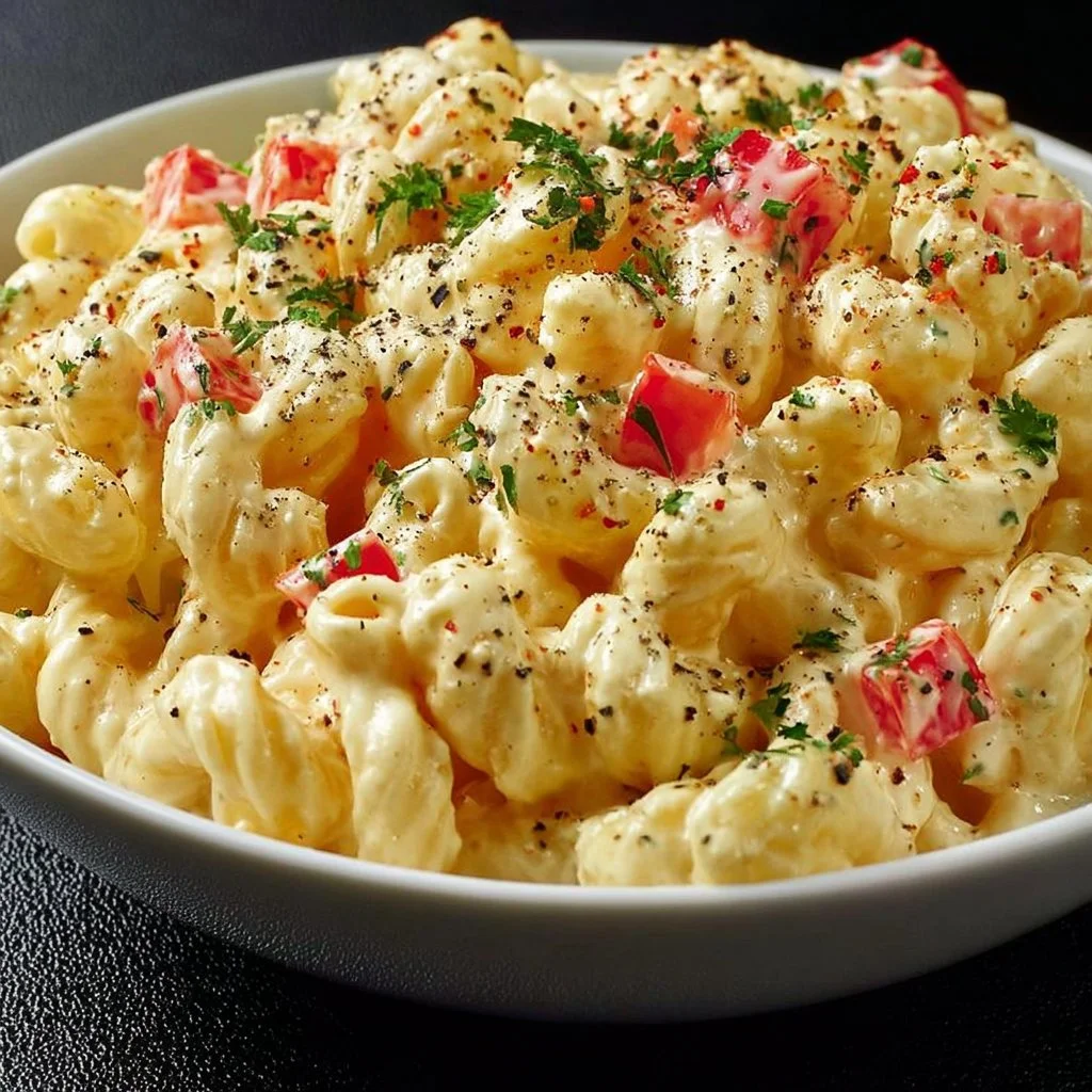 Guy Fieri's delicious macaroni salad recipe with vibrant ingredients