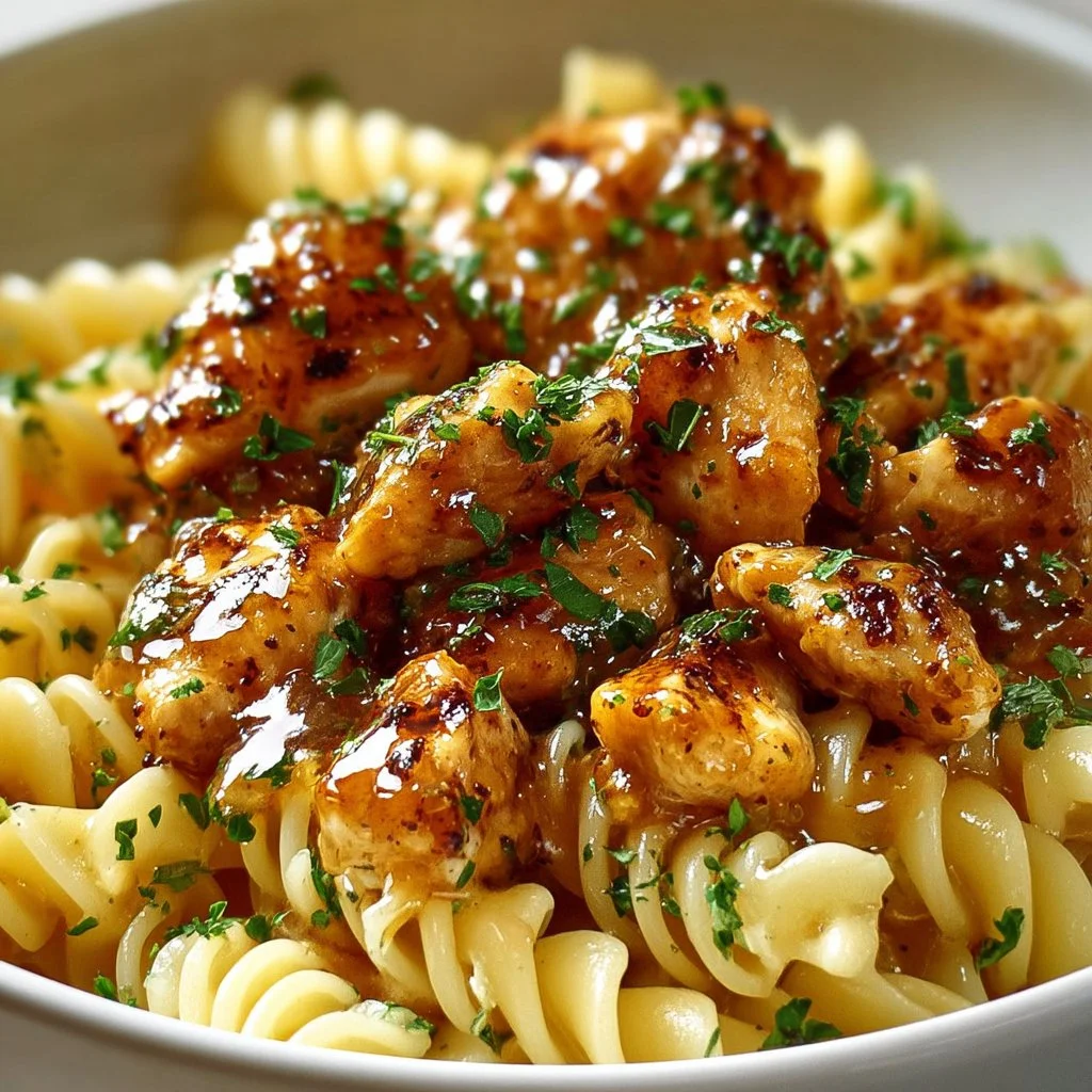 Delicious Honey Pepper Chicken Pasta with vibrant colors and garnished herbs