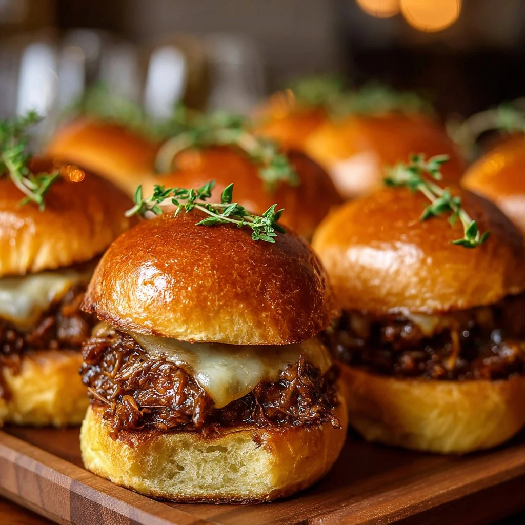 Delicious French Onion Beef Sloppy Joes served on a plate with toppings.