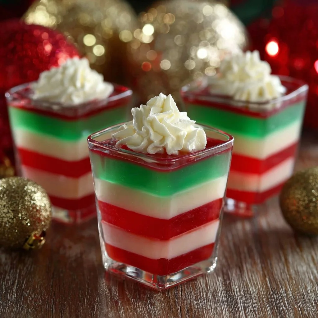 Festive Layered Christmas Jello Cups for holiday celebrations