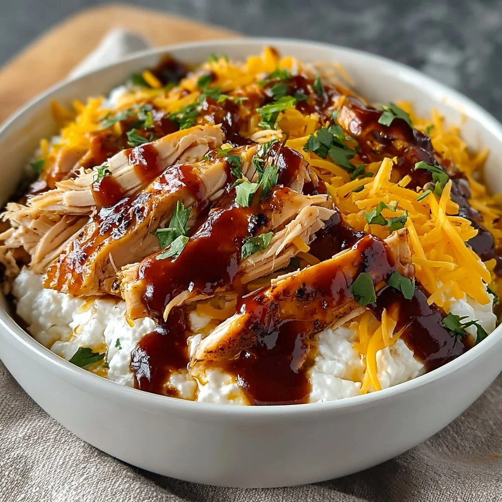 A colorful and nutritious BBQ Ranch Chicken Bowl filled with fresh ingredients.