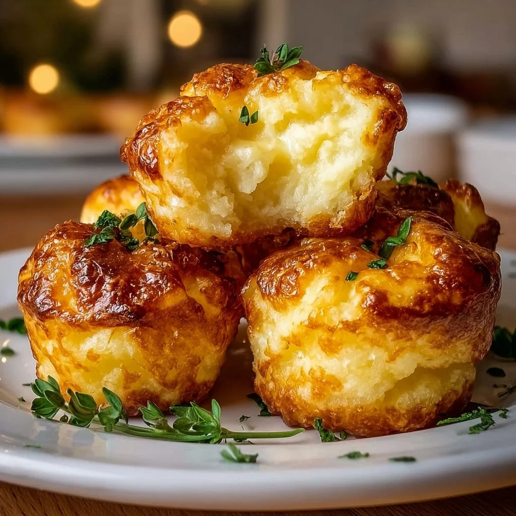 Golden Mashed Potato Cheese Puffs on a serving platter