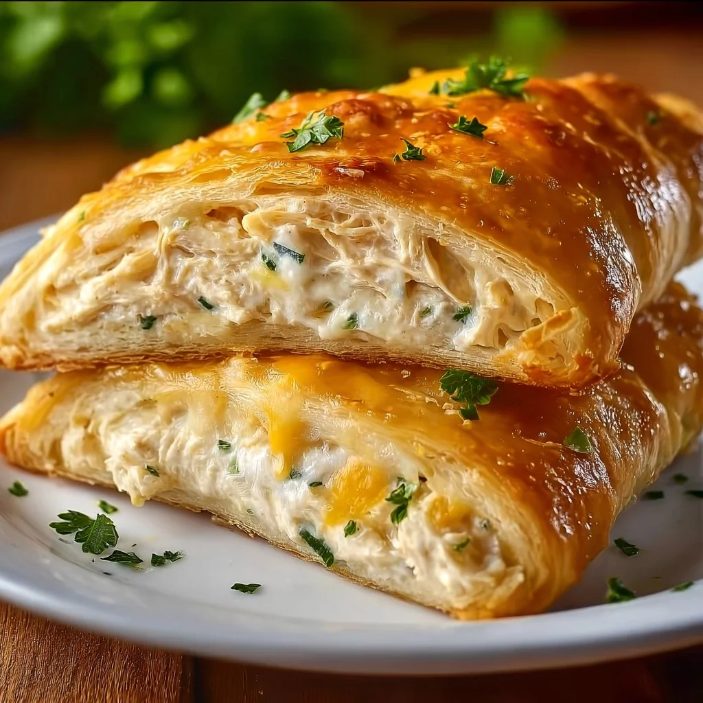 Melt-in-your-mouth cheesy chicken crescent rolls served on a plate