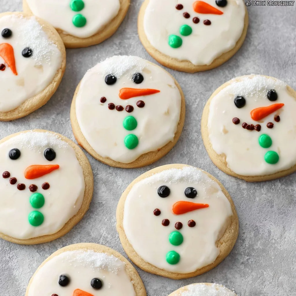 Decorated melting snowman cookies for festive holiday celebrations
