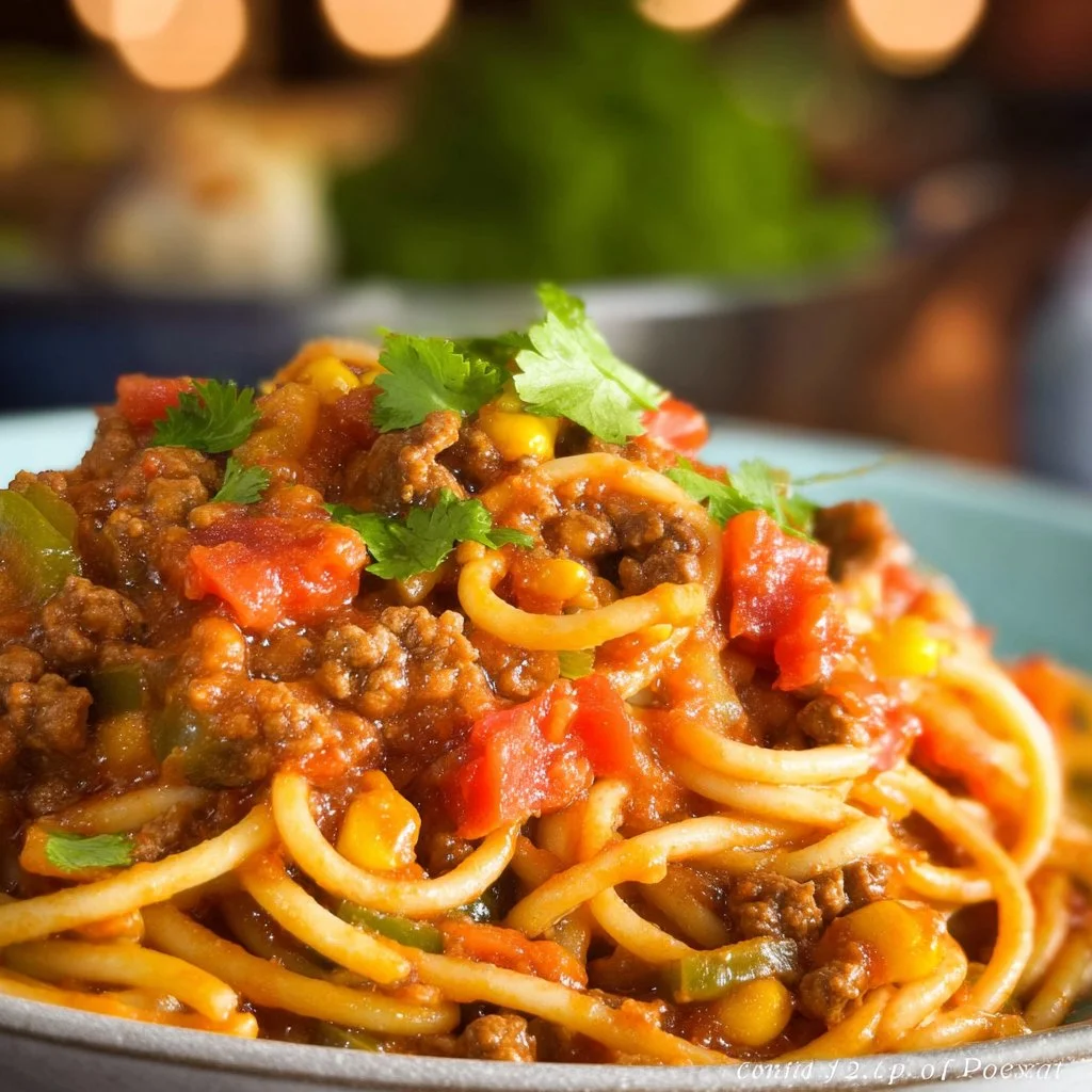 Delicious Mexican spaghetti with vibrant ingredients and flavors