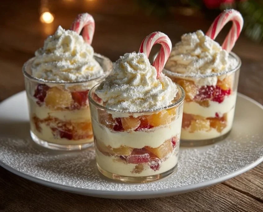 Mini Christmas Trifles dessert with layers of cake and cream