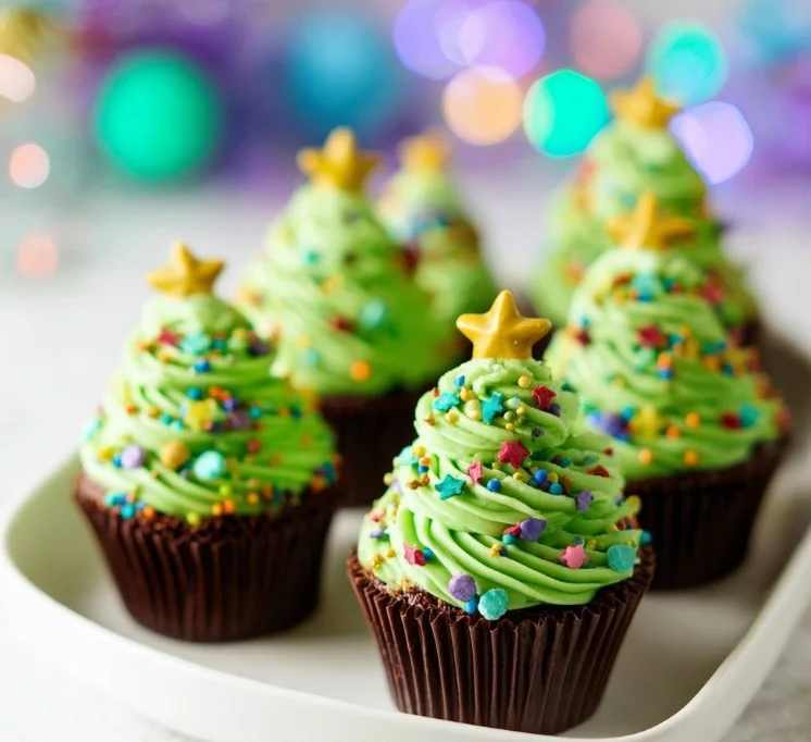 No Bake Christmas Tree Cheesecake Mousse Cups decorated for the holidays