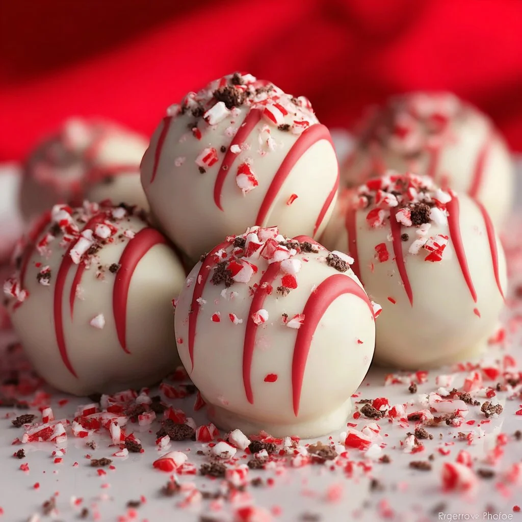 Peppermint Oreo Truffles topped with crushed peppermint candy