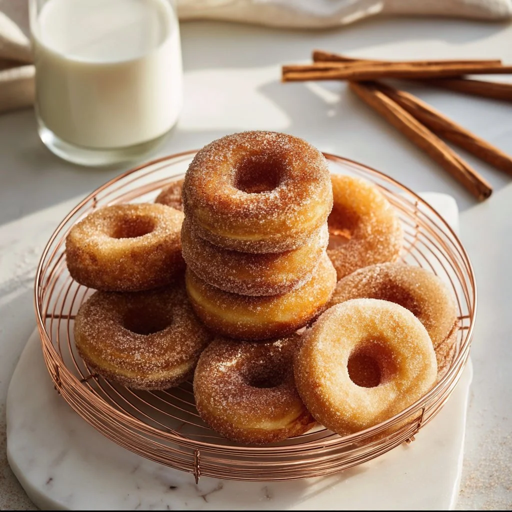 Delicious pumpkin donuts coated in cinnamon sugar, perfect for fall treats.