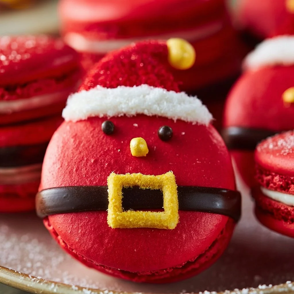 Festive Santa Claus Macarons with vibrant colors and cheerful designs.