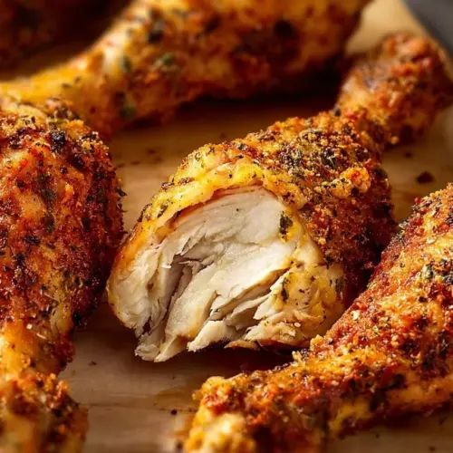 Seasoned crispy chicken drumsticks served with dipping sauce