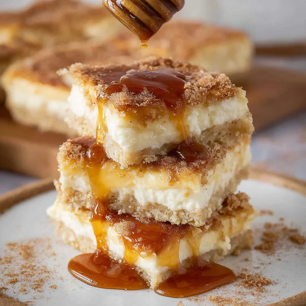 Delicious Sopapilla Cheesecake Bars topped with cinnamon sugar.