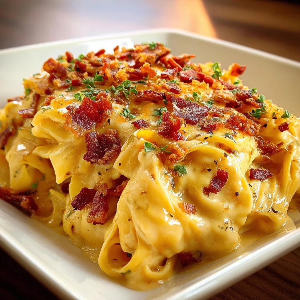Spicy Southern cheesy chicken spaghetti casserole served in a dish.