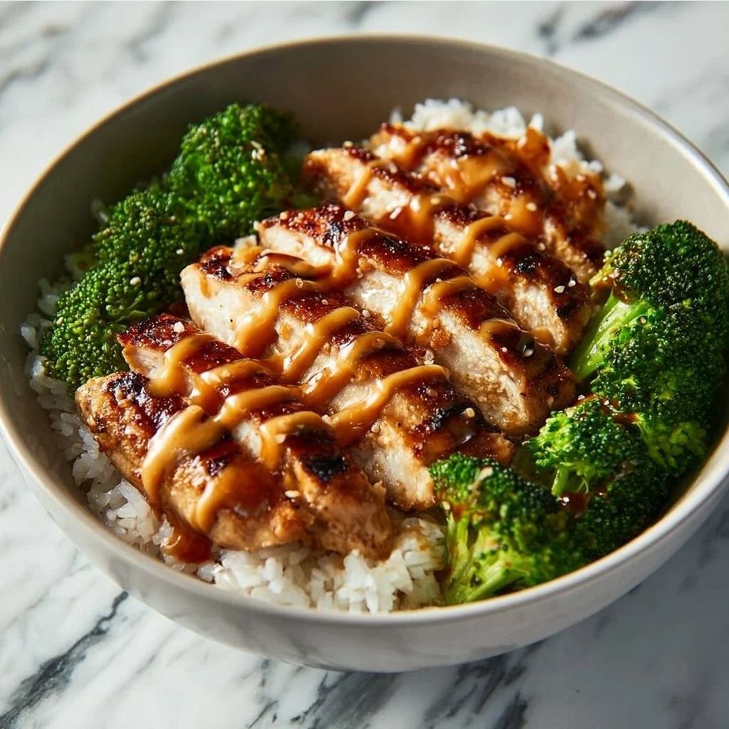 Delicious Sticky Chicken Bowls garnished with vegetables