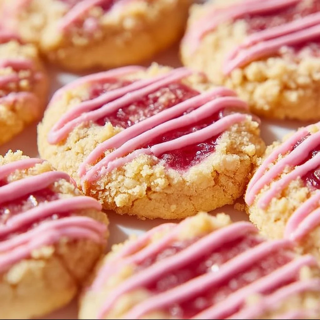 Homemade Strawberry Crunch Cookies with a crunchy topping