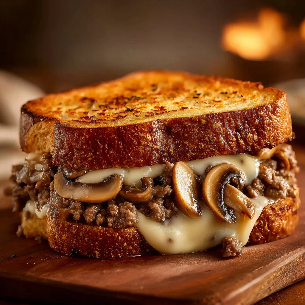 Delicious Swiss Mushroom Melt Delight with melted cheese and fresh mushrooms