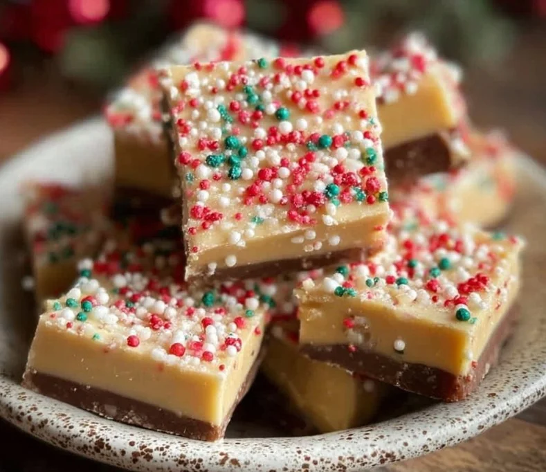 A plate of homemade Christmas fudge ready for the holiday season.