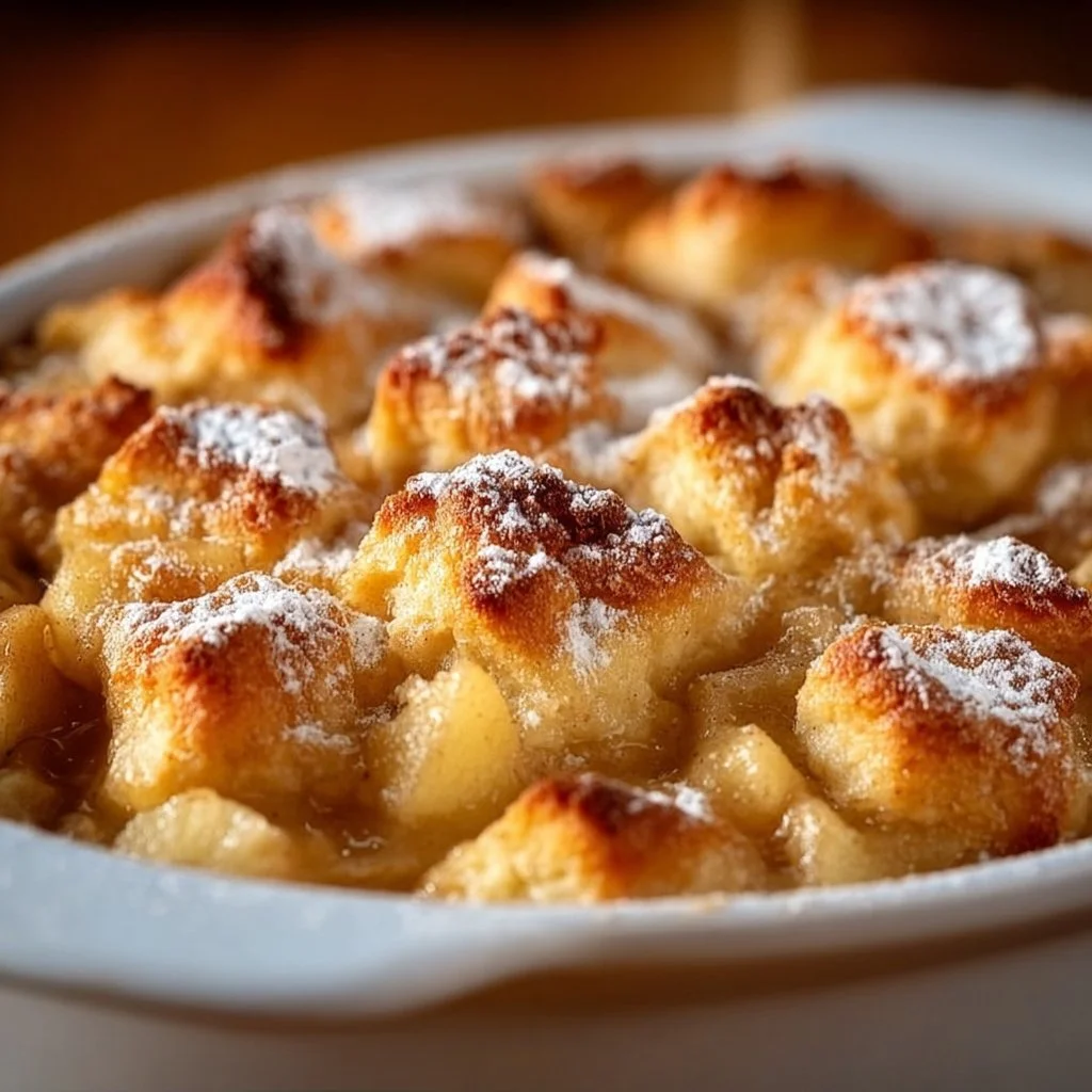 Delicious Apple Bubble Up Casserole topped with cinnamon and caramel