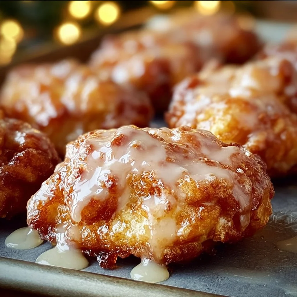 Delicious baked apple fritters drizzled with sweet glaze