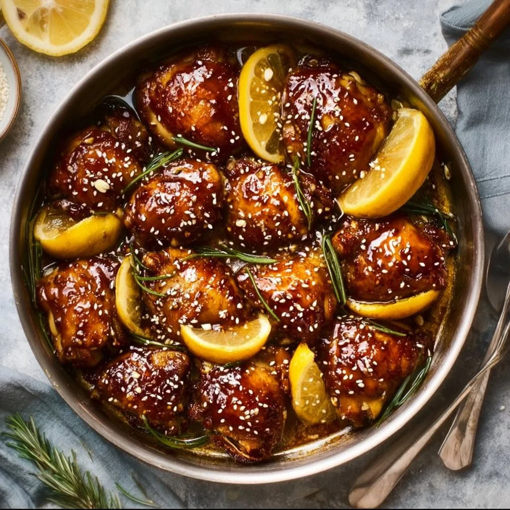 Balsamic fig glazed chicken with a drizzle of sauce and herbs