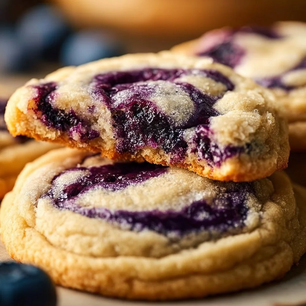 Delicious blueberry cheesecake cookies with fresh blueberries and cream cheese.