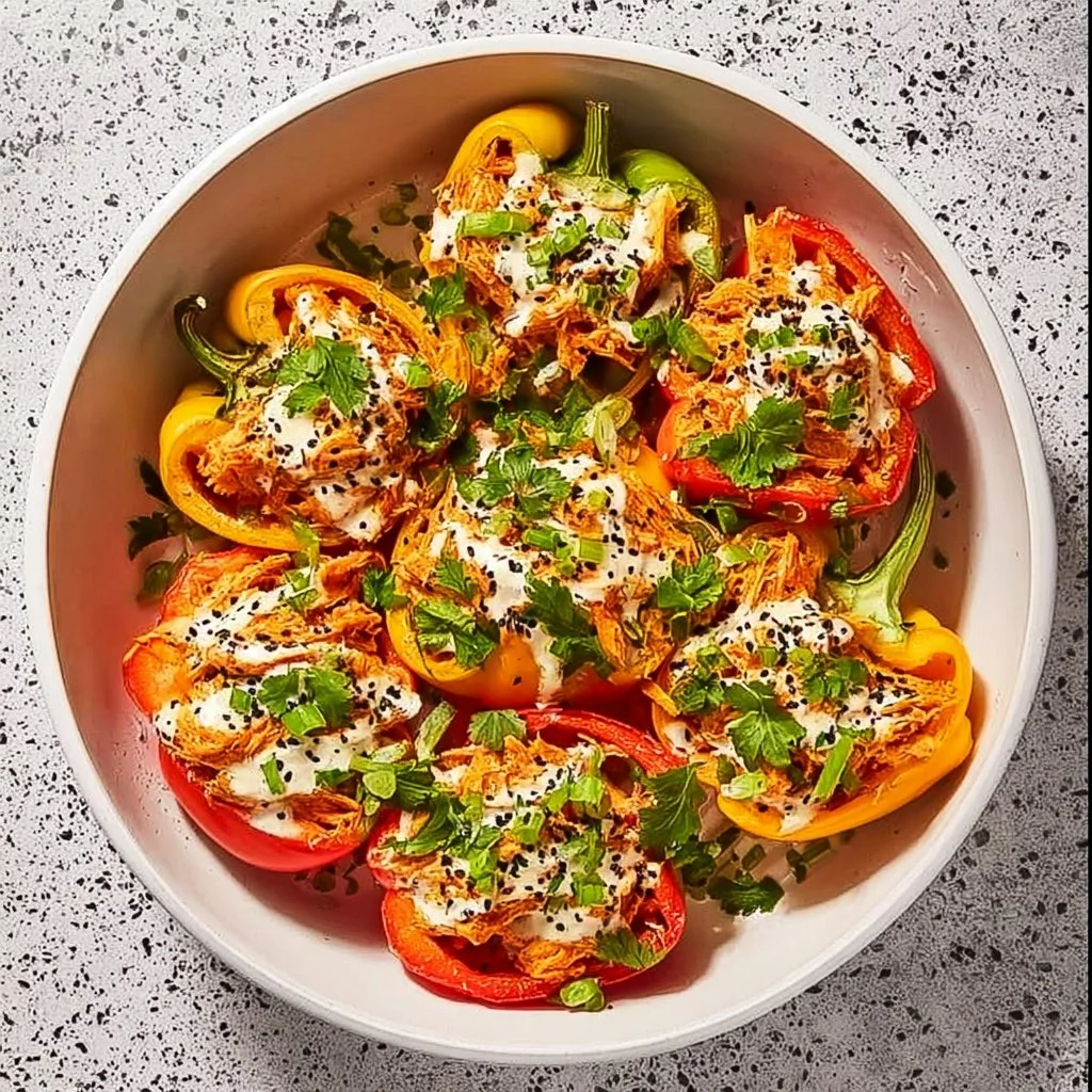 Delicious Buffalo Chicken Stuffed Peppers ready to be served.