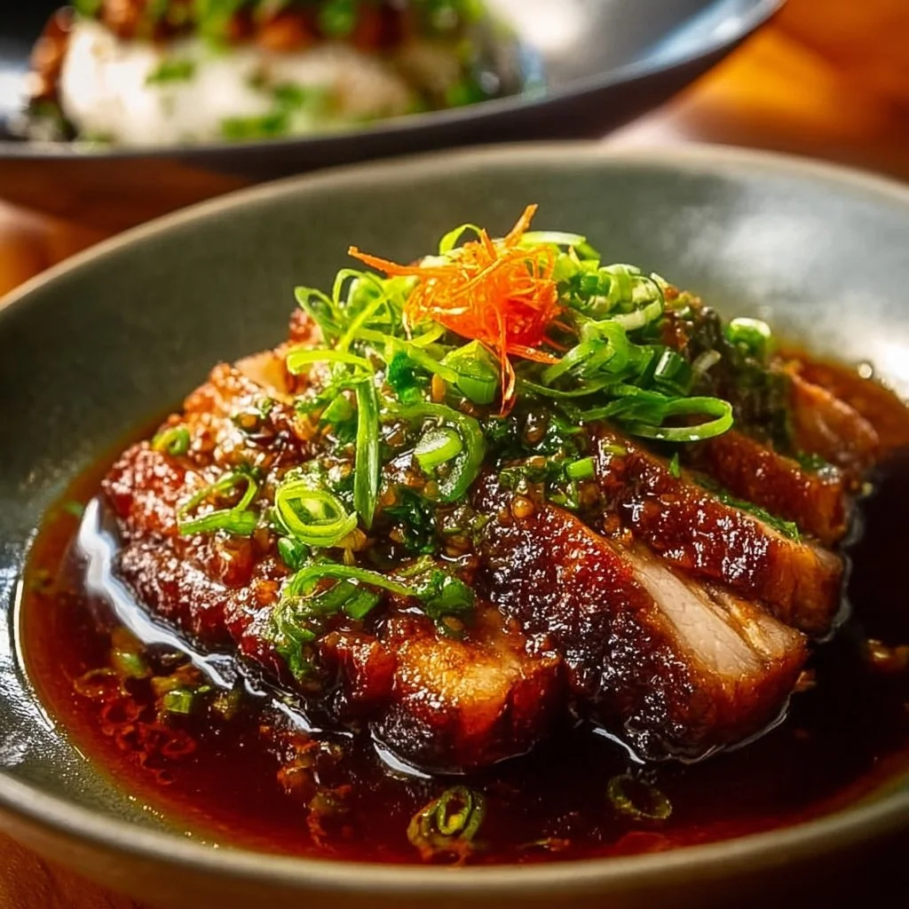 Caramelised Soy Chicken served in garlic ginger broth with rice