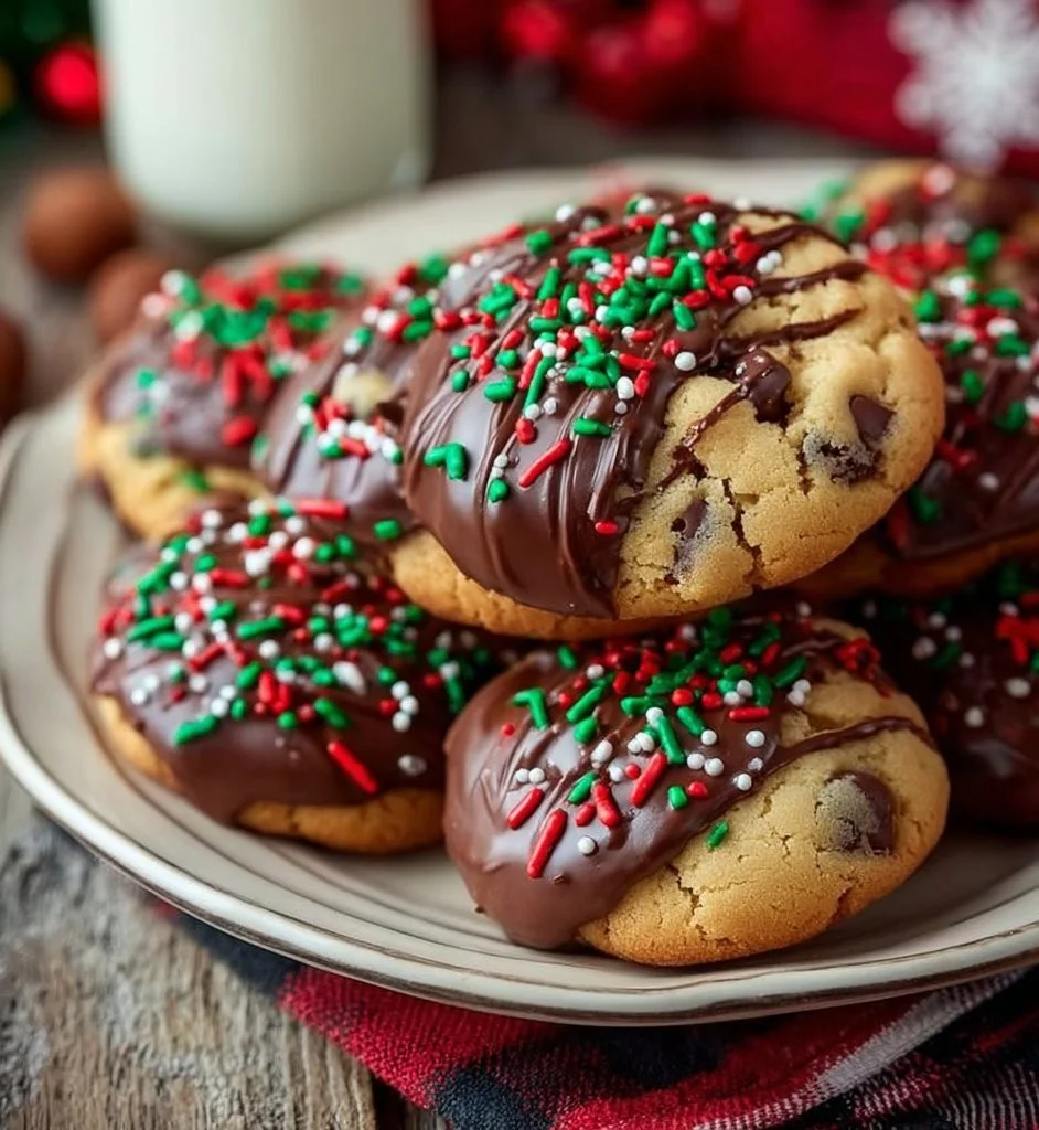 Freshly baked chewy chocolate chip cookies on a cooling rack