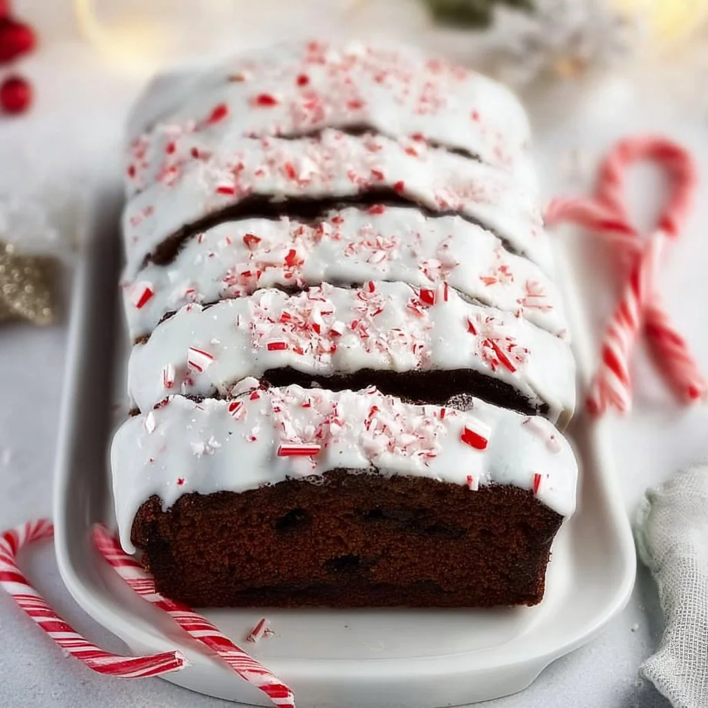 Sliced Chocolate Peppermint Bread with a festive garnish