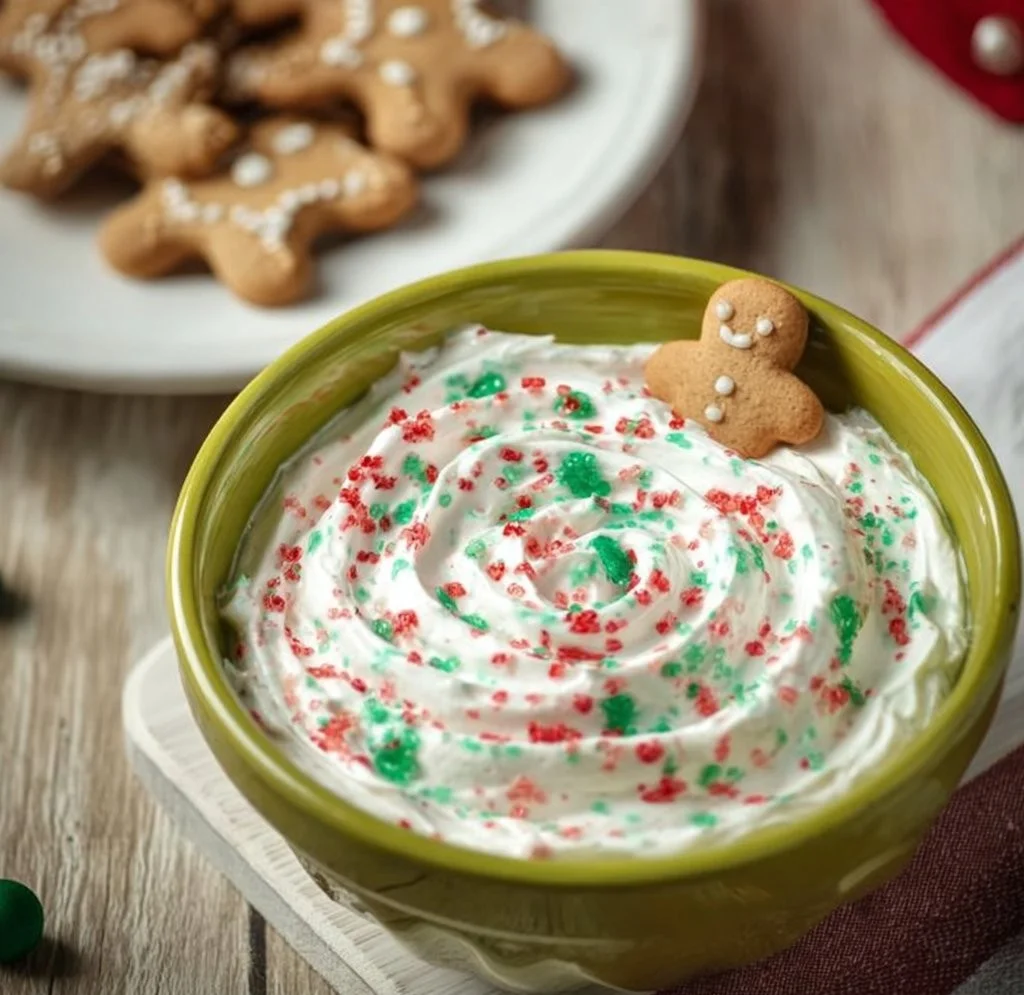 Delicious Christmas cookie dip served with festive decorations and treats.