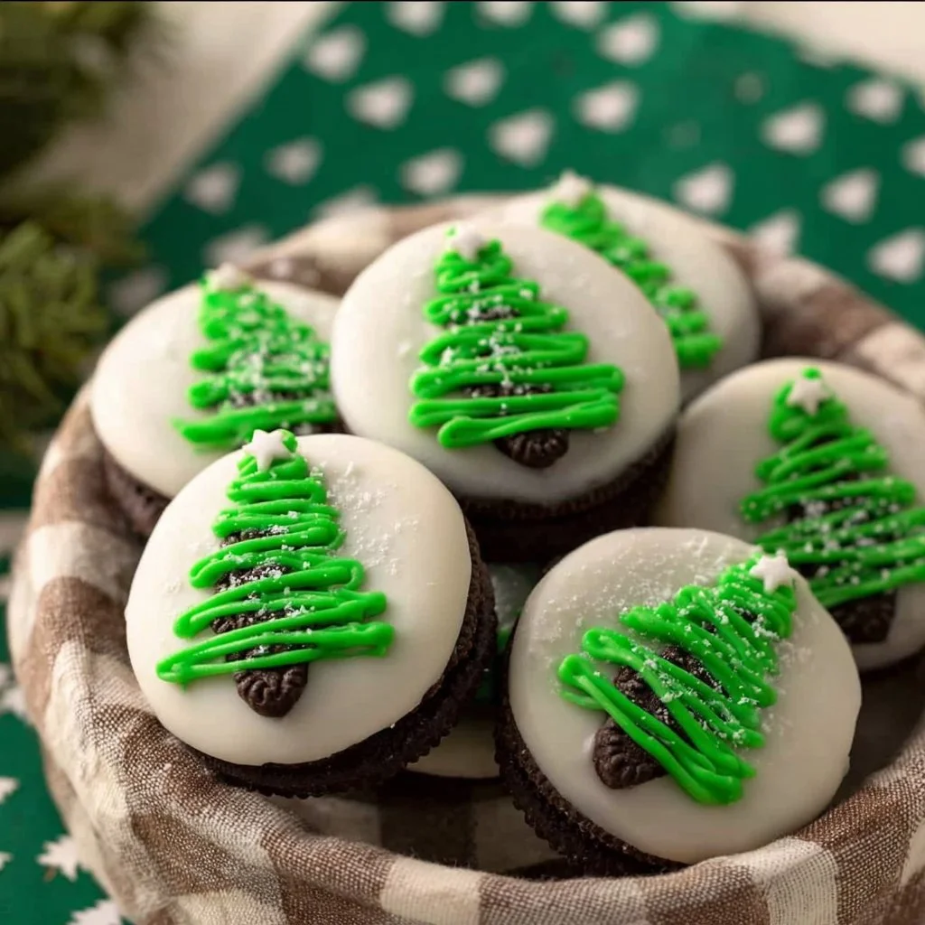 A festive display of Christmas Oreos decorated for the holiday season.