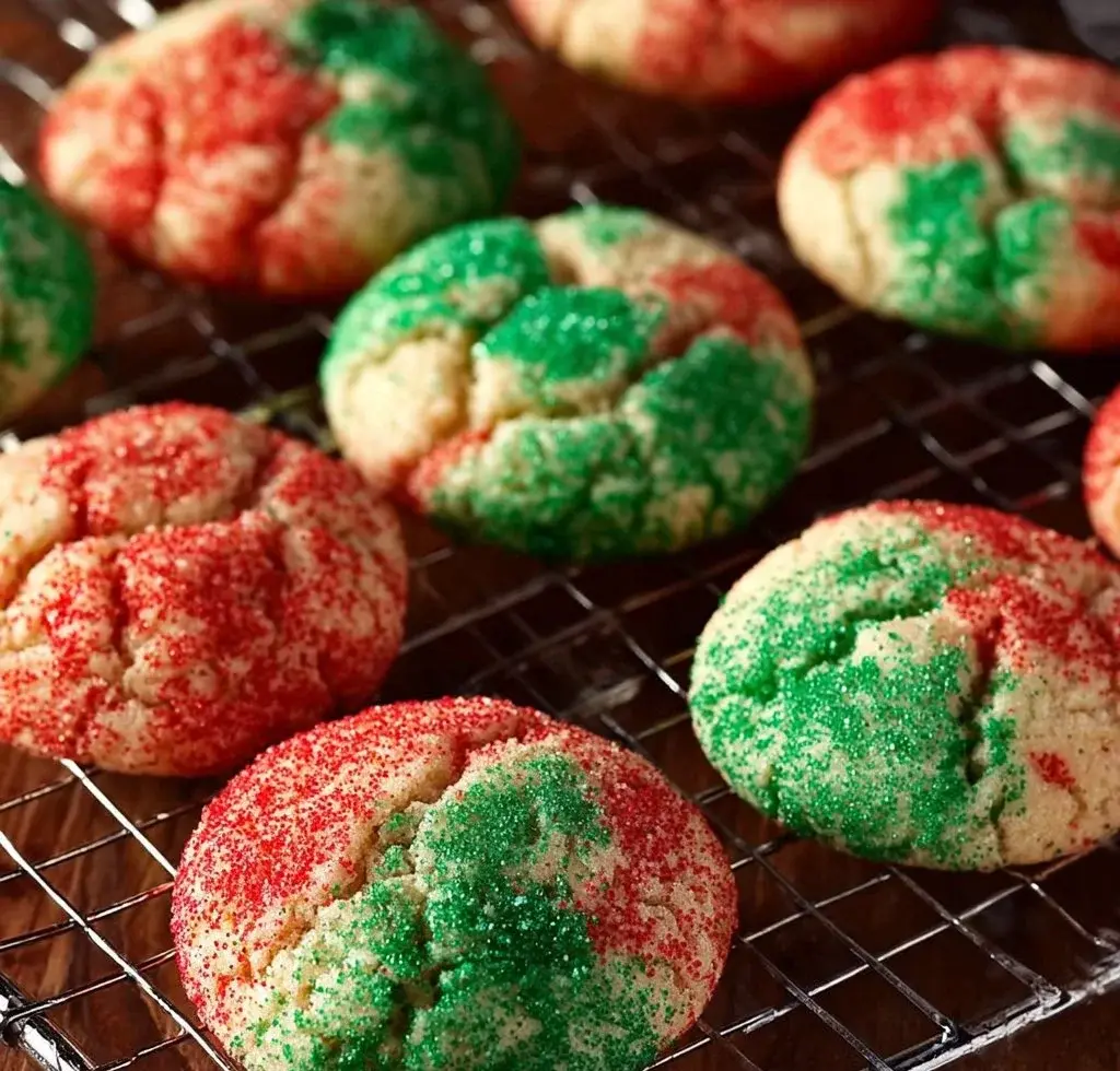 Freshly baked Christmas Snickerdoodles cookies with cinnamon sugar topping.