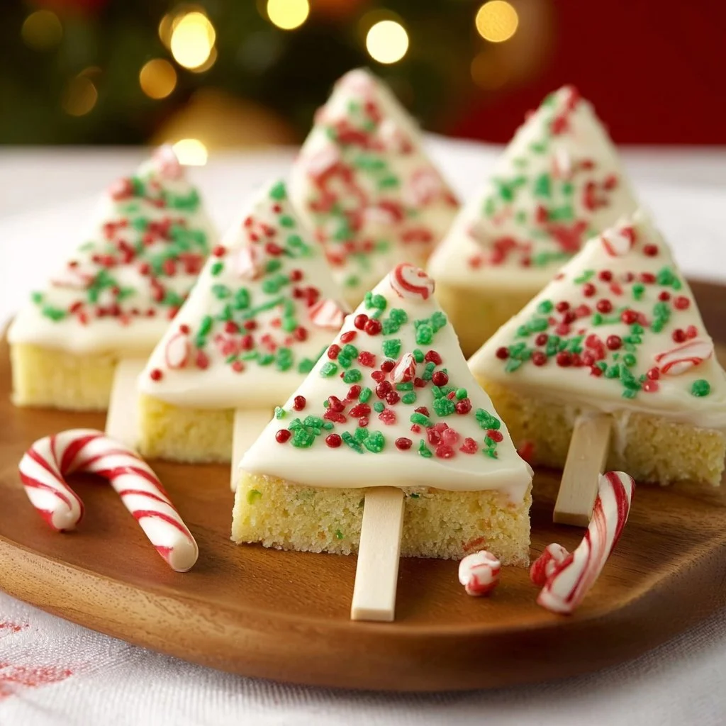 Festive Christmas tree sheet cake pops decorated for the holidays