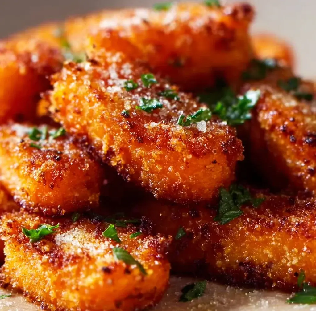 Plate of crispy smashed carrots topped with herbs and spices