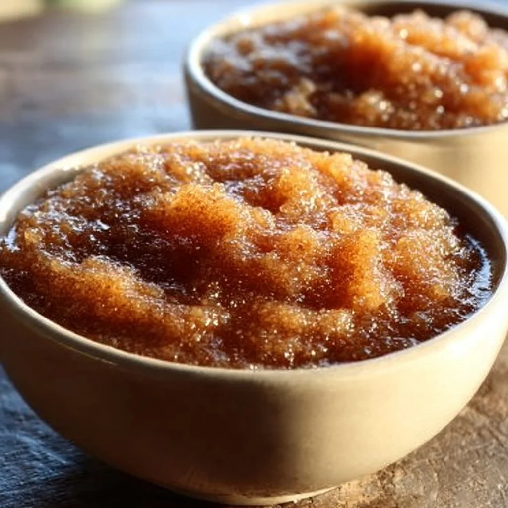 Crockpot cinnamon applesauce in a bowl garnished with cinnamon stick and apple slices.