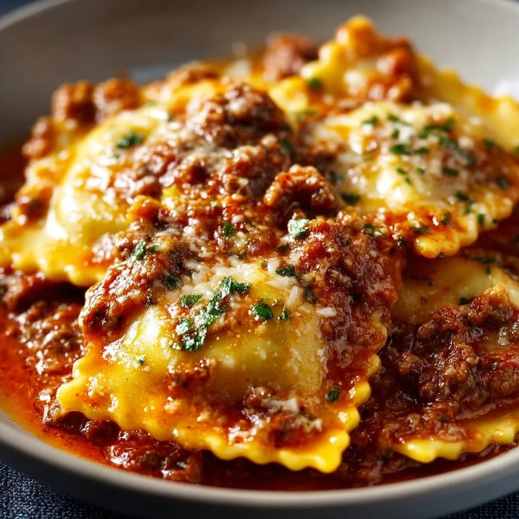 Delicious Crockpot Ravioli Lasagna in a serving dish, ready to enjoy.