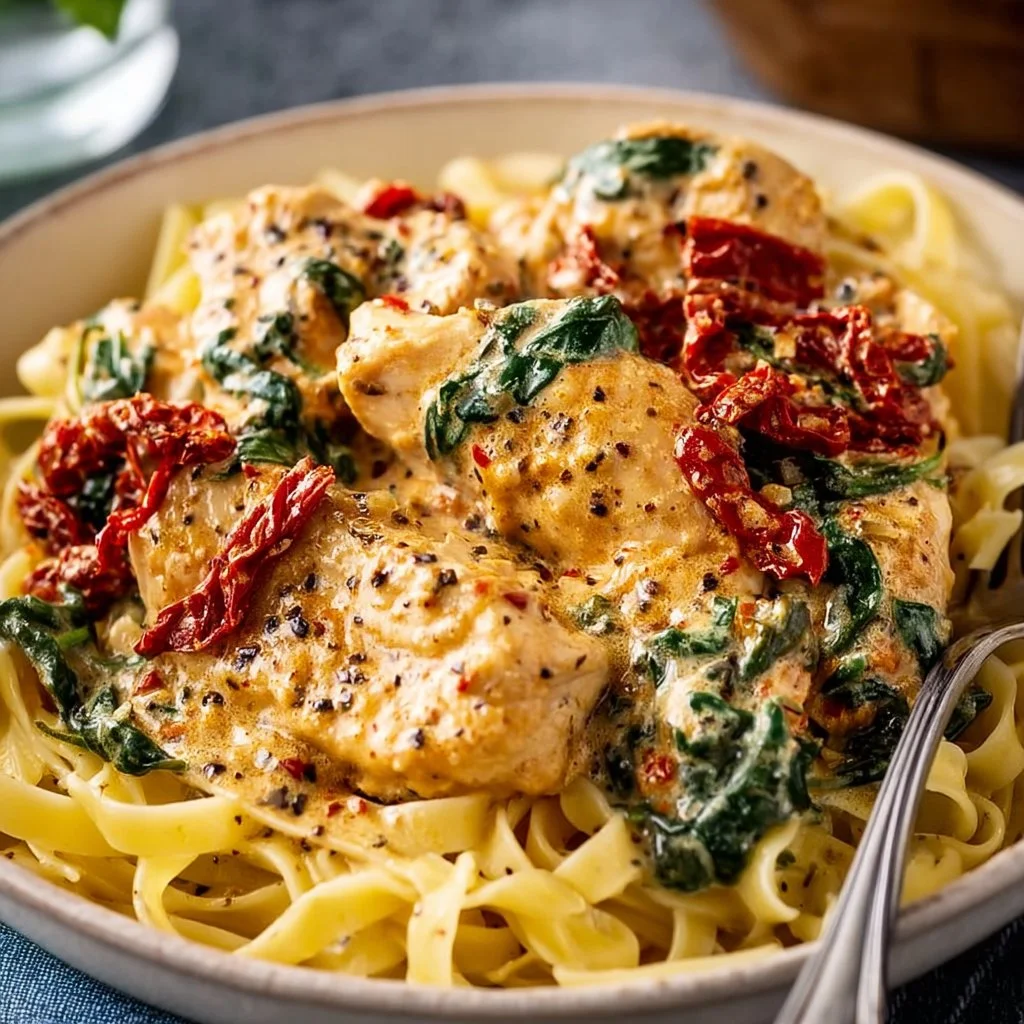 Crockpot Tuscan Chicken cooked with herbs and vegetables