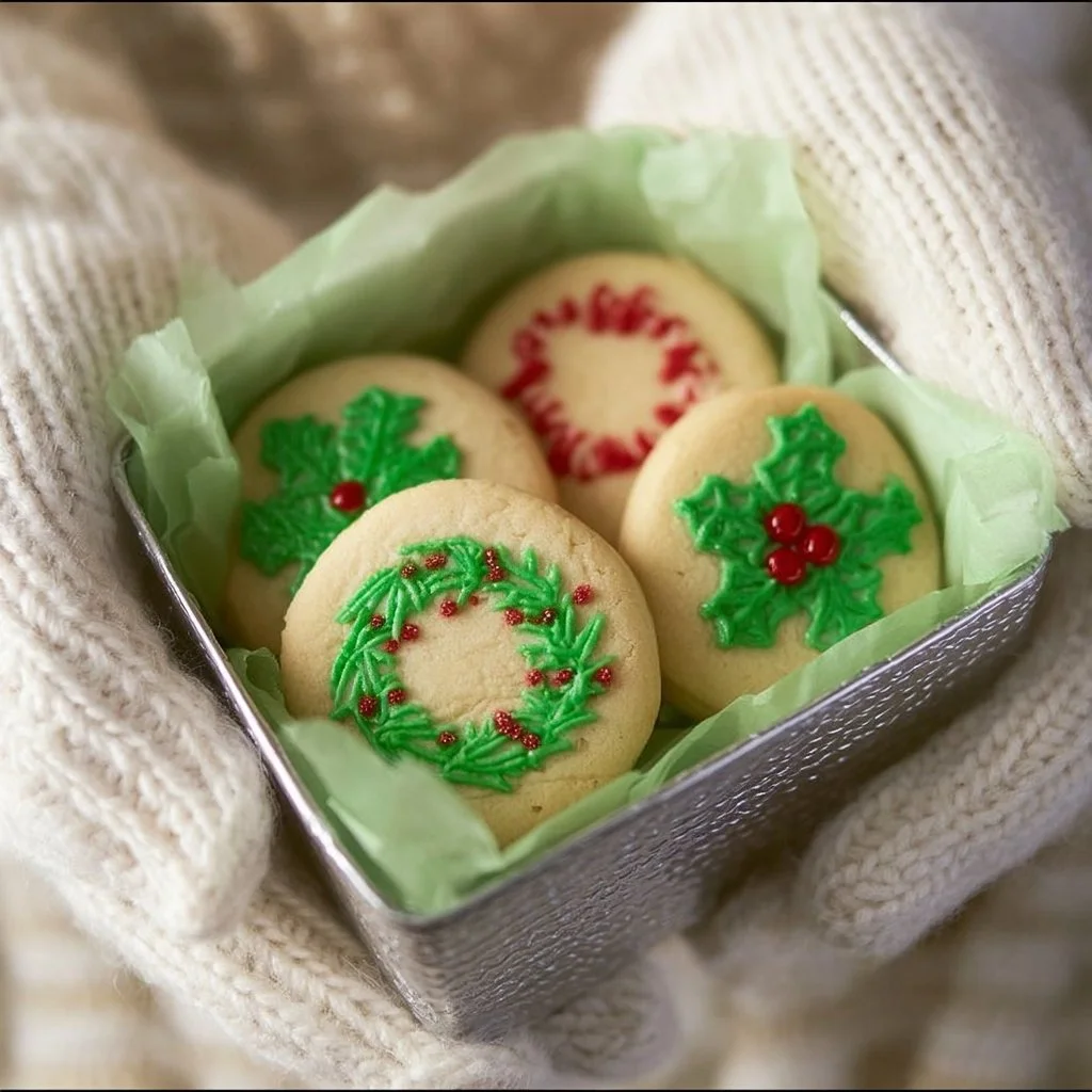 Colorful decorated sugar cookies on a white plate