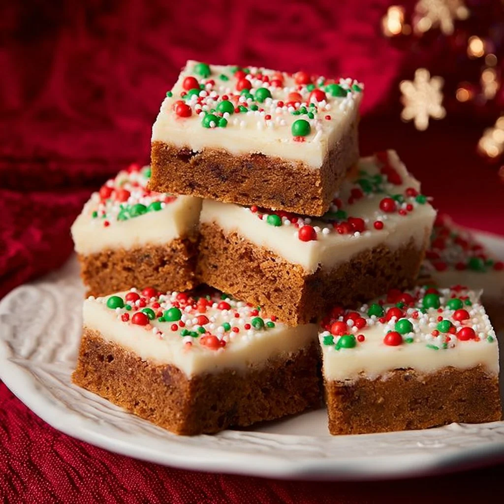 Delicious Gingerbread Bars topped with creamy cream cheese frosting