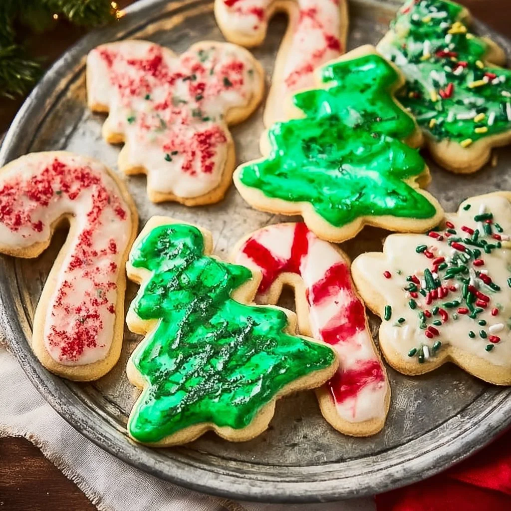 Plate of gluten free sugar cookies decorated with colorful icing