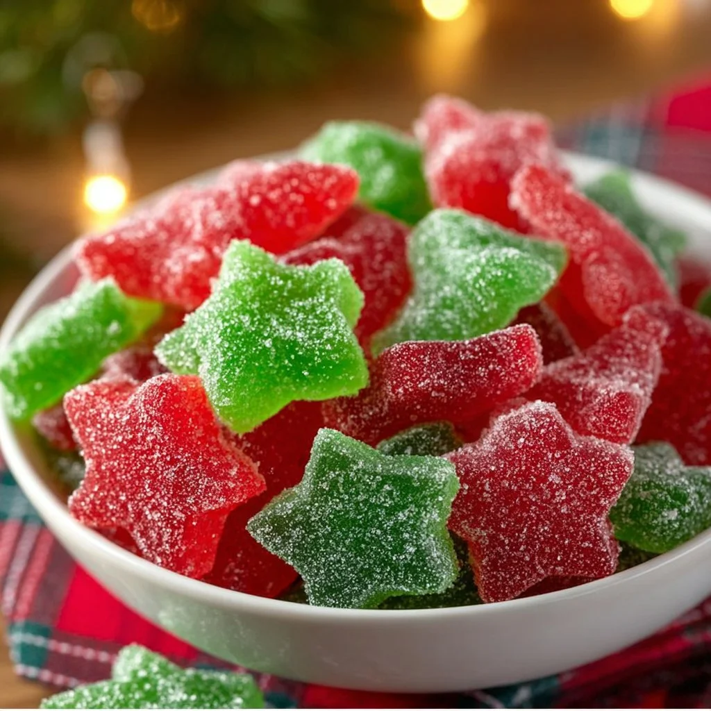 Colorful homemade gumdrops arranged on a serving plate.