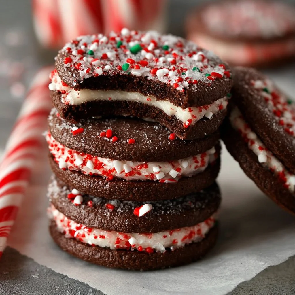 Delicious homemade Peppermint Oreos ready to enjoy during the festive season.