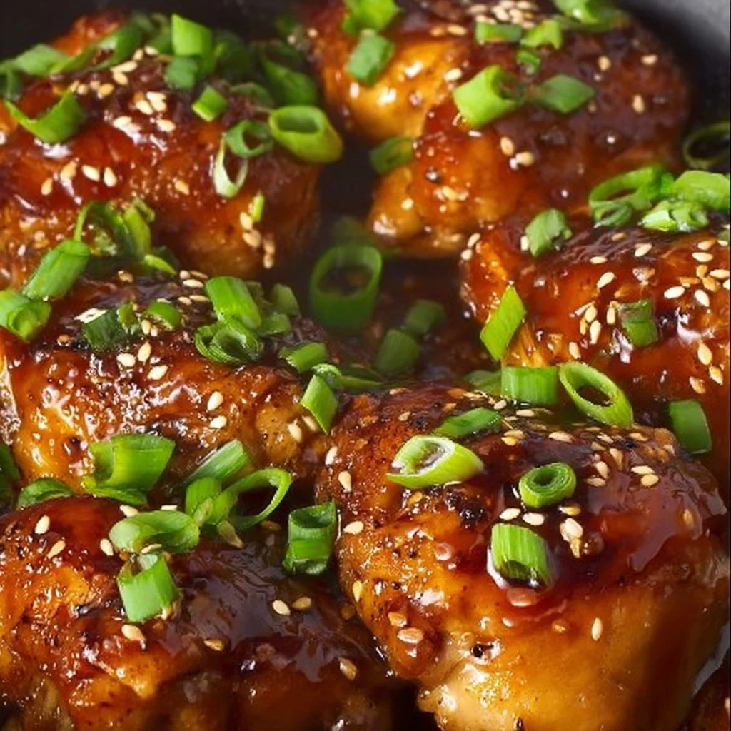Honey garlic crock pot chicken thighs served with a side of vegetables