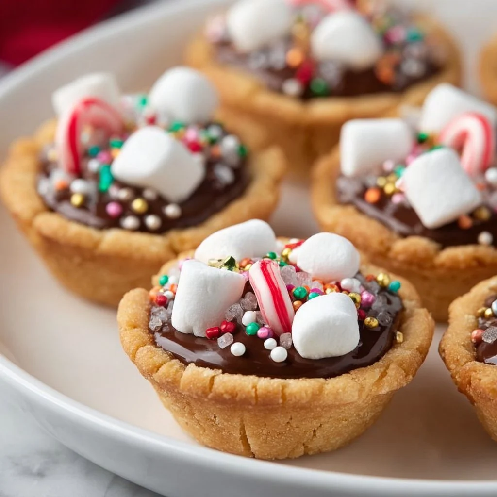 Delicious hot chocolate cookie cups filled with rich chocolate