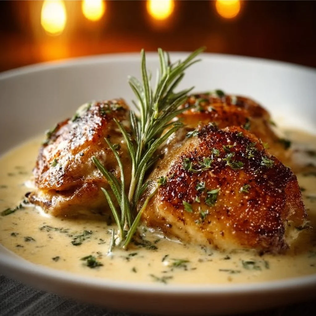 Irish Chicken served in creamy whiskey sauce with herbs and spices