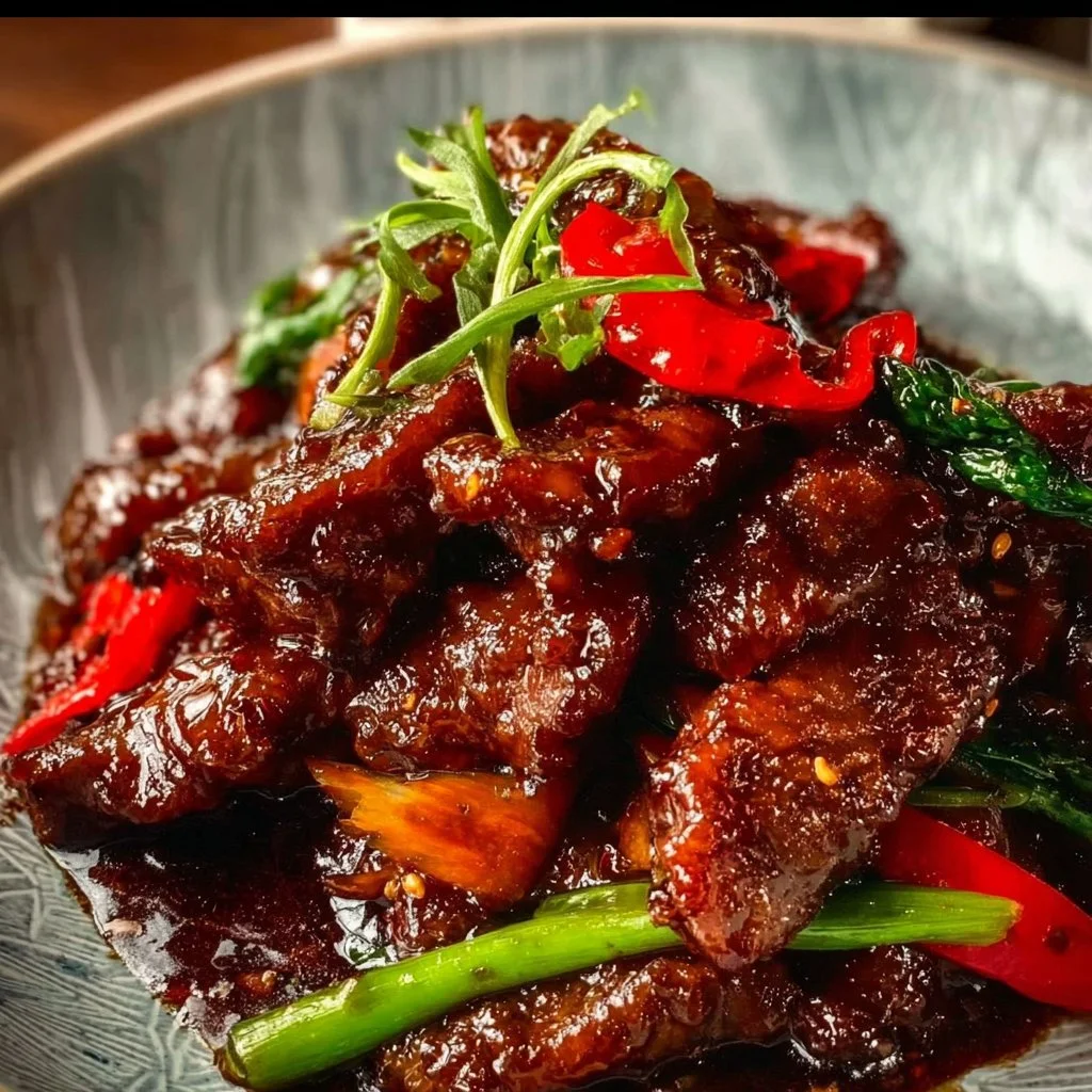 Delicious Mongolian Beef served with rice and vegetables